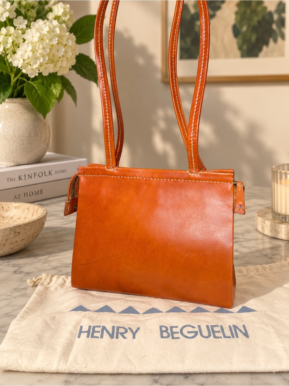 Henry Beguelin Pour Barneys Cognac Leather Shoulder Bag | Italy | Rare Vintage